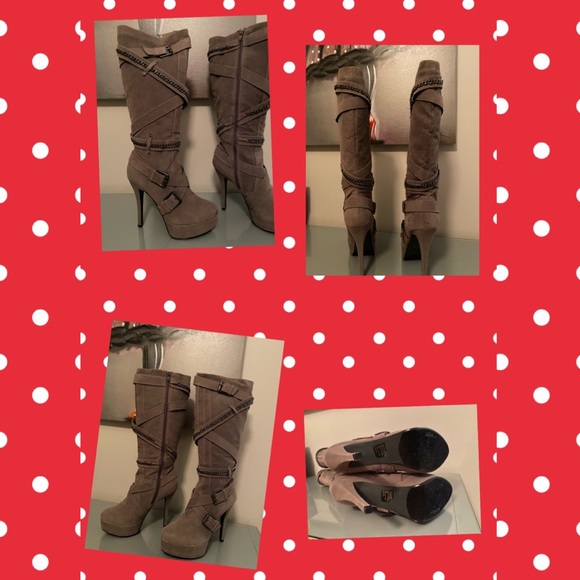 Belted & Chain Stiletto Suede Boot 👢 - Picture 2 of 16